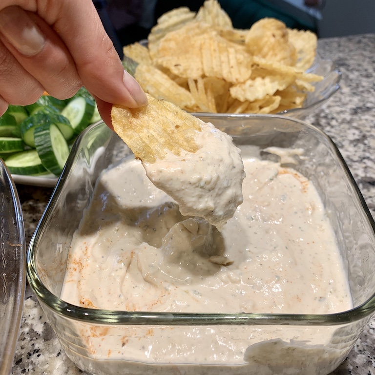 vegan cashew french onion dip