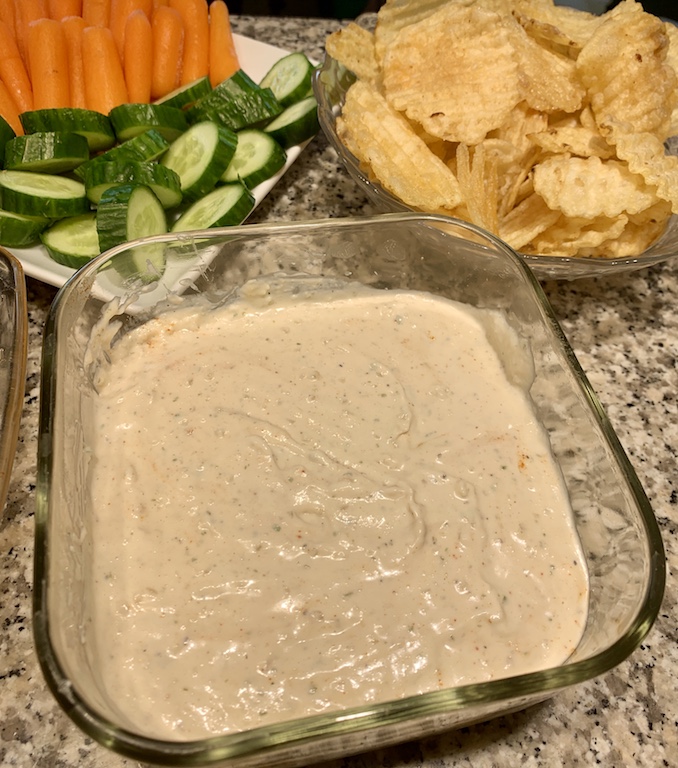 Vegan French onion dip and chips